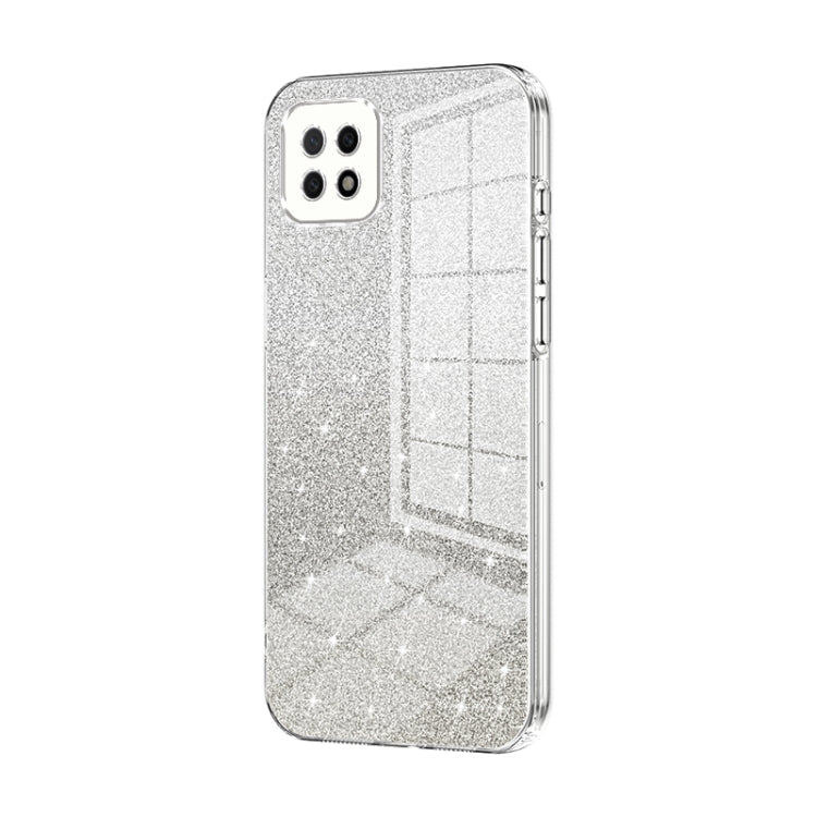 For OPPO A72 5G / A73 5G Gradient Glitter Powder Electroplated Phone Case(Transparent) - OPPO Cases by buy2fix | Online Shopping UK | buy2fix