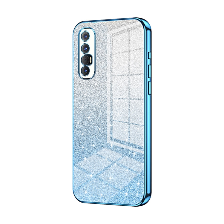 For OPPO Reno3 Pro Gradient Glitter Powder Electroplated Phone Case(Blue) - OPPO Cases by buy2fix | Online Shopping UK | buy2fix