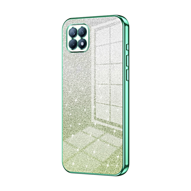 For OPPO Reno4 SE Gradient Glitter Powder Electroplated Phone Case(Green) by buy2fix