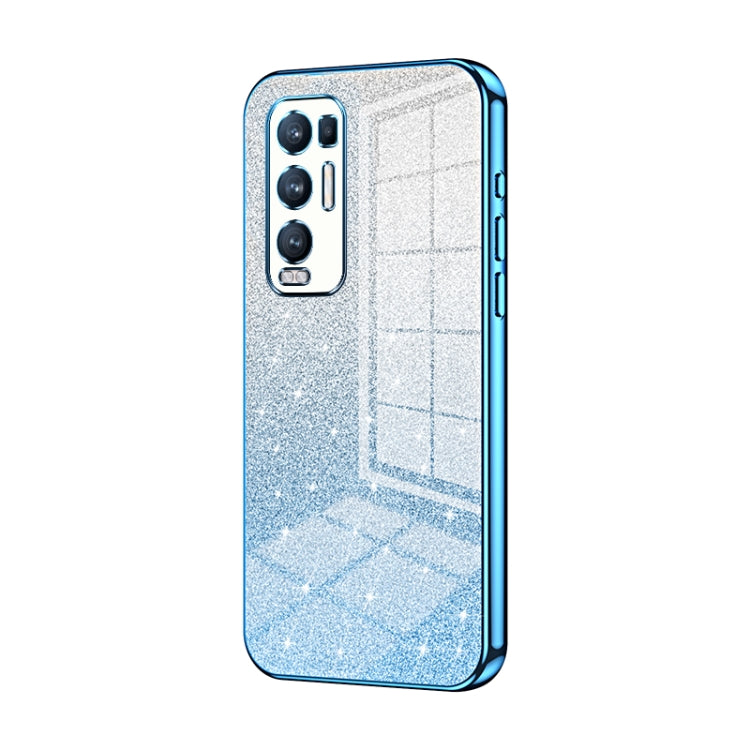 For OPPO Reno5 Pro+ Gradient Glitter Powder Electroplated Phone Case(Blue) by buy2fix