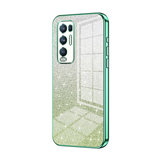 For OPPO Reno5 Pro+ Gradient Glitter Powder Electroplated Phone Case(Green)