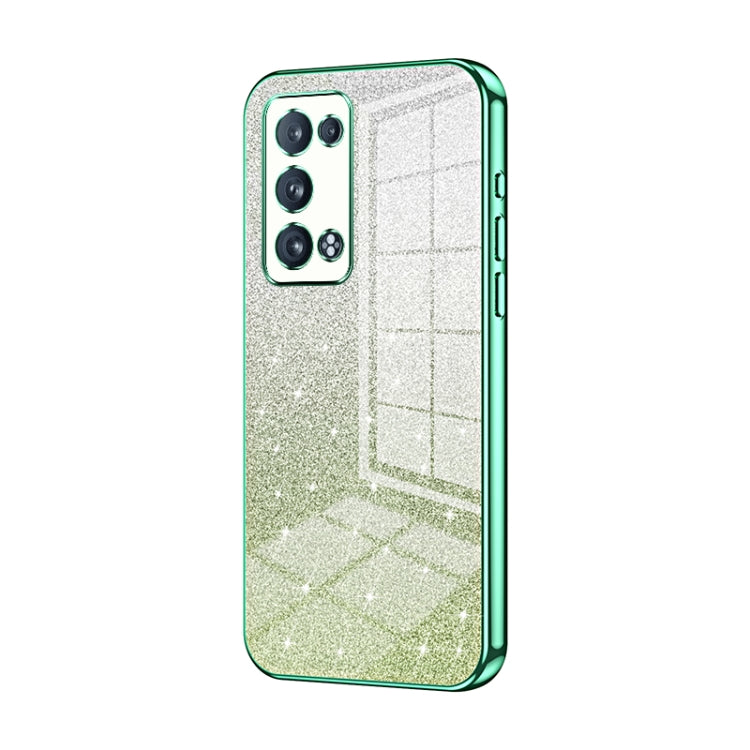 For OPPO Reno6 Pro+ Gradient Glitter Powder Electroplated Phone Case(Green) - OPPO Cases by buy2fix | Online Shopping UK | buy2fix