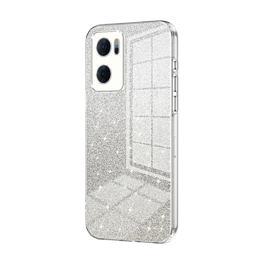 For OPPO Reno7 5G Gradient Glitter Powder Electroplated Phone Case(Transparent) - OPPO Cases by buy2fix | Online Shopping UK | buy2fix