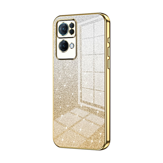 For OPPO Reno7 Pro Gradient Glitter Powder Electroplated Phone Case(Gold) - OPPO Cases by buy2fix | Online Shopping UK | buy2fix