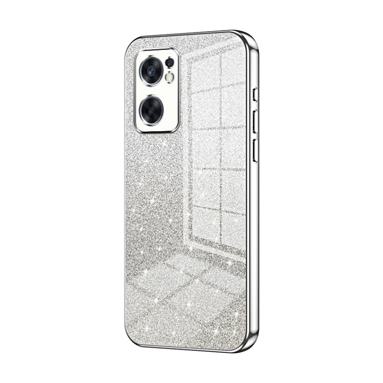 For OPPO Reno7 SE Gradient Glitter Powder Electroplated Phone Case(Silver) - OPPO Cases by buy2fix | Online Shopping UK | buy2fix