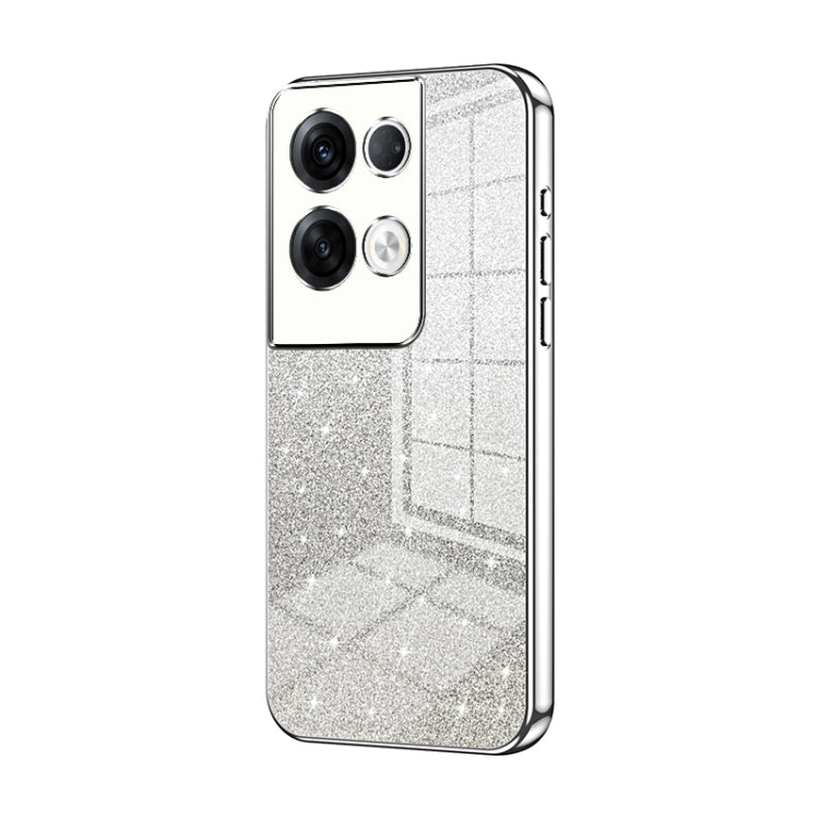 For OPPO Reno8 Pro+ Gradient Glitter Powder Electroplated Phone Case(Silver) - OPPO Cases by buy2fix | Online Shopping UK | buy2fix