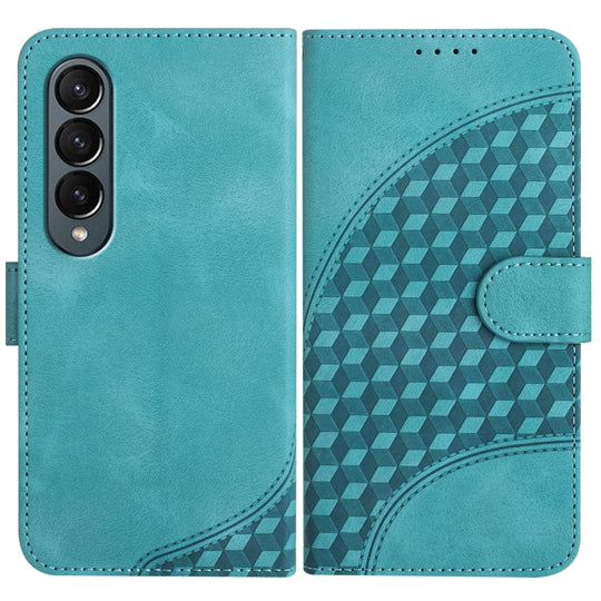 For Samsung Galaxy Z Fold4 5G YX0060 Elephant Head Embossed Phone Leather Case with Lanyard(Light Blue)