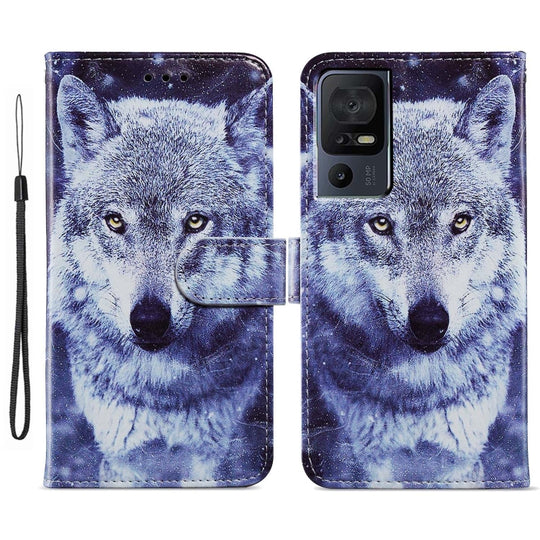 For TCL 40 SE Painted Pattern Horizontal Flip Leather Phone Case(White Wolf)