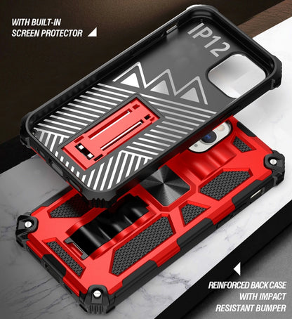 For iPhone 12 / 12 Pro Armor Shockproof TPU + PC Magnetic Protective Case with Holder(Blue) by buy2fix