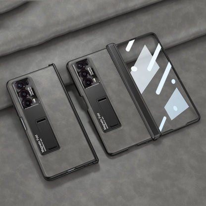 For Honor Magic V2 GKK Integrated Frosted Fold Hinge Leather Phone Case with Holder(Grey) by GKK