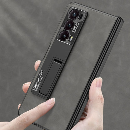 For Honor Magic V2 GKK Integrated Frosted Fold Hinge Leather Phone Case with Holder(Grey) by GKK