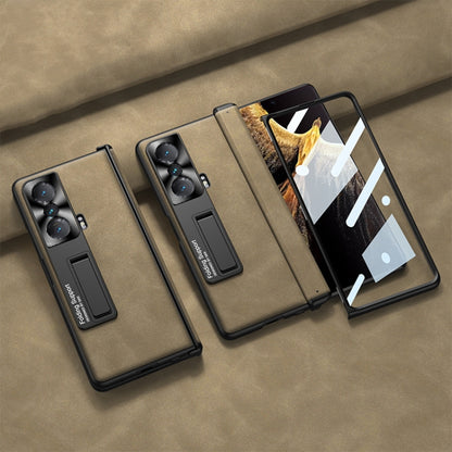 For Honor Magic VS GKK Integrated Frosted Fold Hinge Leather Phone Case with Holder(Brown) by GKK