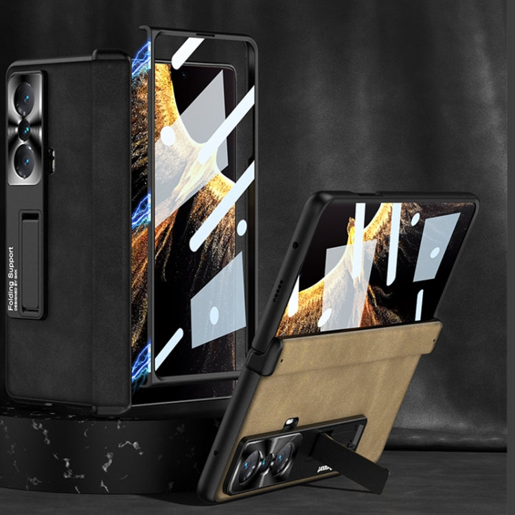 For Honor Magic VS GKK Integrated Frosted Fold Hinge Leather Phone Case with Holder(Brown) by GKK