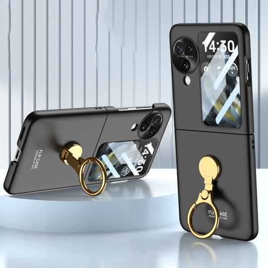 For OPPO Find N3 Flip GKK Ultra-thin Triaxial Ring Holder PC Phone Case(Black)