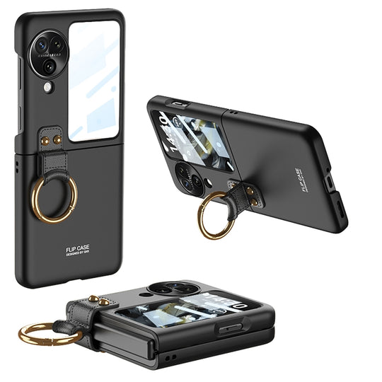 For OPPO Find N3 Flip GKK Integrated Ultra-thin Full Coverage Phone Case with Ring Holder(Black)