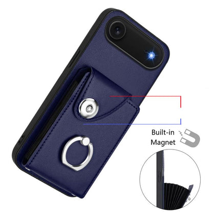 For iPhone Air Organ Card Bag Ring Holder PU Phone Case with Lanyard(Blue) - iPhone Air Cases by buy2fix | Online Shopping UK | buy2fix