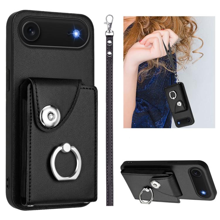 For iPhone Air Organ Card Bag Ring Holder PU Phone Case with Lanyard(Black) - iPhone Air Cases by buy2fix | Online Shopping UK | buy2fix
