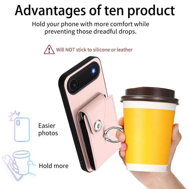 For iPhone Air Organ Card Bag Ring Holder PU Phone Case with Lanyard(Pink) - iPhone Air Cases by buy2fix | Online Shopping UK | buy2fix