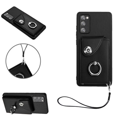 For Samsung Galaxy S20 FE Organ Card Bag Ring Holder PU Phone Case with Lanyard(Black) by buy2fix