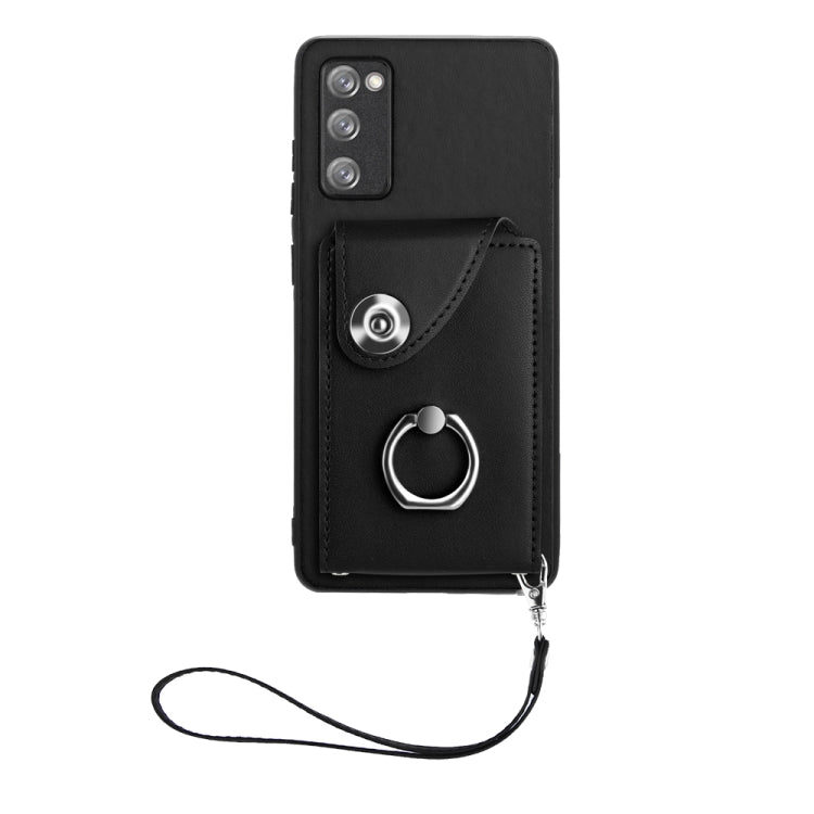 For Samsung Galaxy S20 FE Organ Card Bag Ring Holder PU Phone Case with Lanyard(Black) by buy2fix