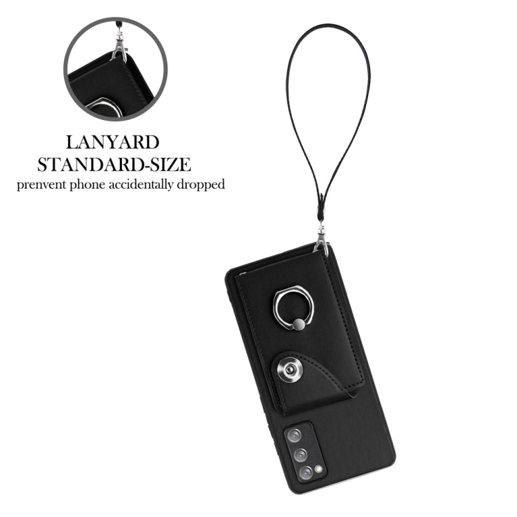 For Samsung Galaxy S20 FE Organ Card Bag Ring Holder PU Phone Case with Lanyard(Black) by buy2fix