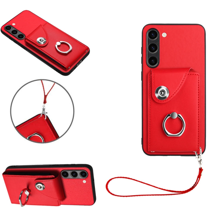 For Samsung Galaxy S23+ 5G Organ Card Bag Ring Holder PU Phone Case with Lanyard(Red) - Galaxy S23+ 5G Cases by buy2fix | Online Shopping UK | buy2fix