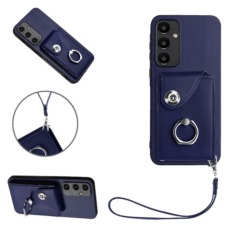 For Samsung Galaxy A55 Organ Card Bag Ring Holder PU Phone Case with Lanyard(Blue) by buy2fix