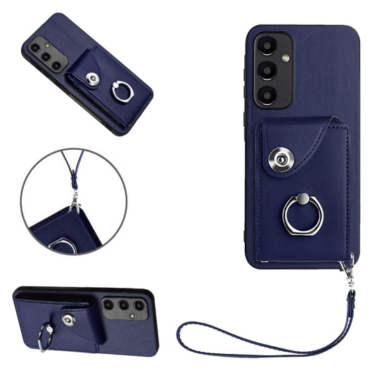 For Samsung Galaxy A55 Organ Card Bag Ring Holder PU Phone Case with Lanyard(Blue) by buy2fix