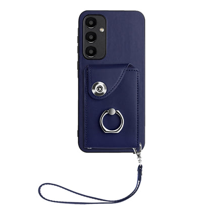 For Samsung Galaxy A55 Organ Card Bag Ring Holder PU Phone Case with Lanyard(Blue) by buy2fix