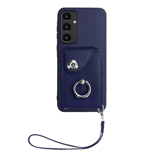 For Samsung Galaxy A55 Organ Card Bag Ring Holder PU Phone Case with Lanyard(Blue) by buy2fix
