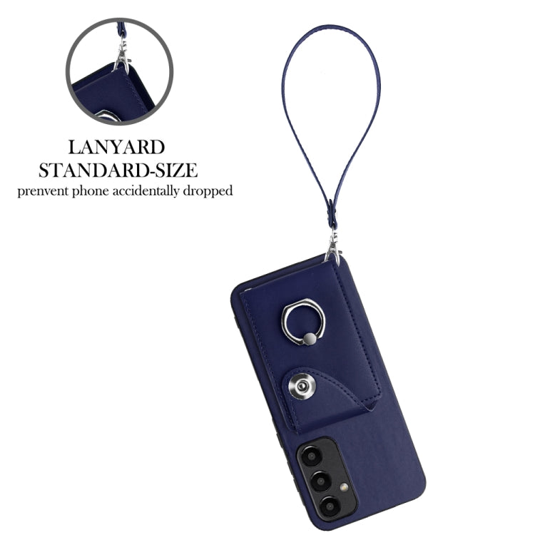 For Samsung Galaxy A55 Organ Card Bag Ring Holder PU Phone Case with Lanyard(Blue) by buy2fix