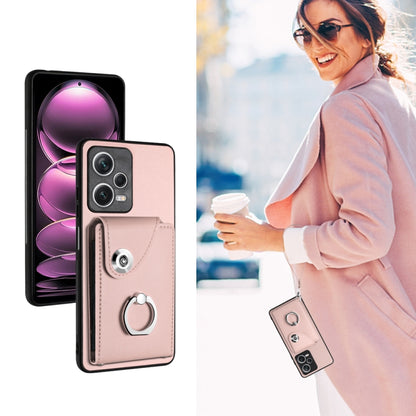 For Xiaomi Redmi Note 12 Pro 5G Global Organ Card Bag Ring Holder PU Phone Case with Lanyard(Pink) - Xiaomi Cases by buy2fix | Online Shopping UK | buy2fix