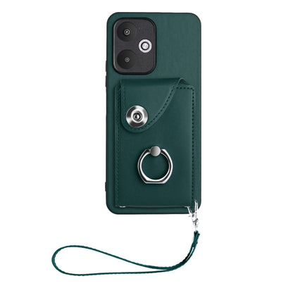 For Xiaomi Redmi 13C 5G / Redmi 13R Organ Card Bag Ring Holder PU Phone Case with Lanyard(Green) - 13C Cases by buy2fix | Online Shopping UK | buy2fix