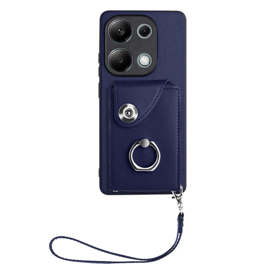 For Xiaomi Redmi Note 13 Pro 4G Global Organ Card Bag Ring Holder PU Phone Case with Lanyard(Blue) by buy2fix