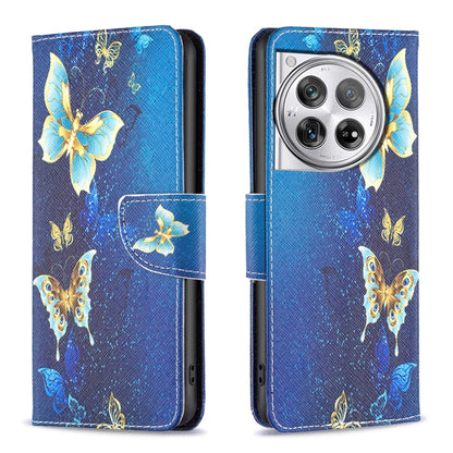 For OnePlus 12 5G Drawing Pattern Leather Phone Case(Gold Butterfly) by buy2fix
