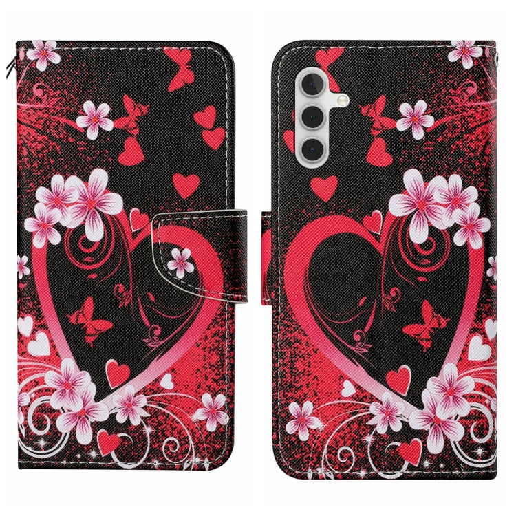 For Samsung Galaxy A15 Colored Drawing Pattern Leather Phone Case(Red Heart) by buy2fix