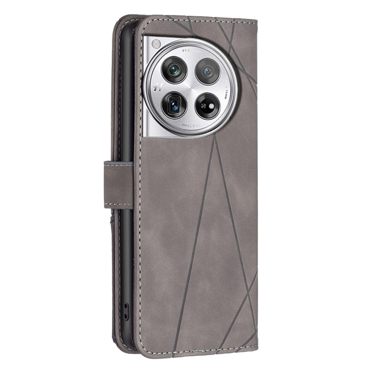 For OnePlus 12 5G BF05 Magnetic Buckle Rhombus Texture Leather Phone Case(Grey) by buy2fix