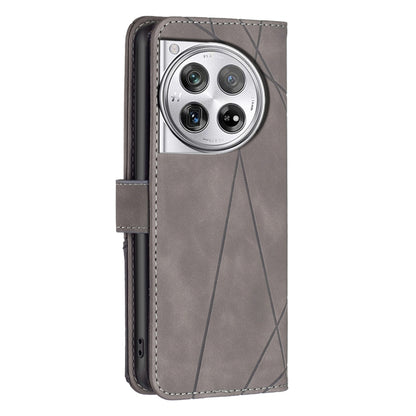 For OnePlus 12 5G BF05 Magnetic Buckle Rhombus Texture Leather Phone Case(Grey) by buy2fix