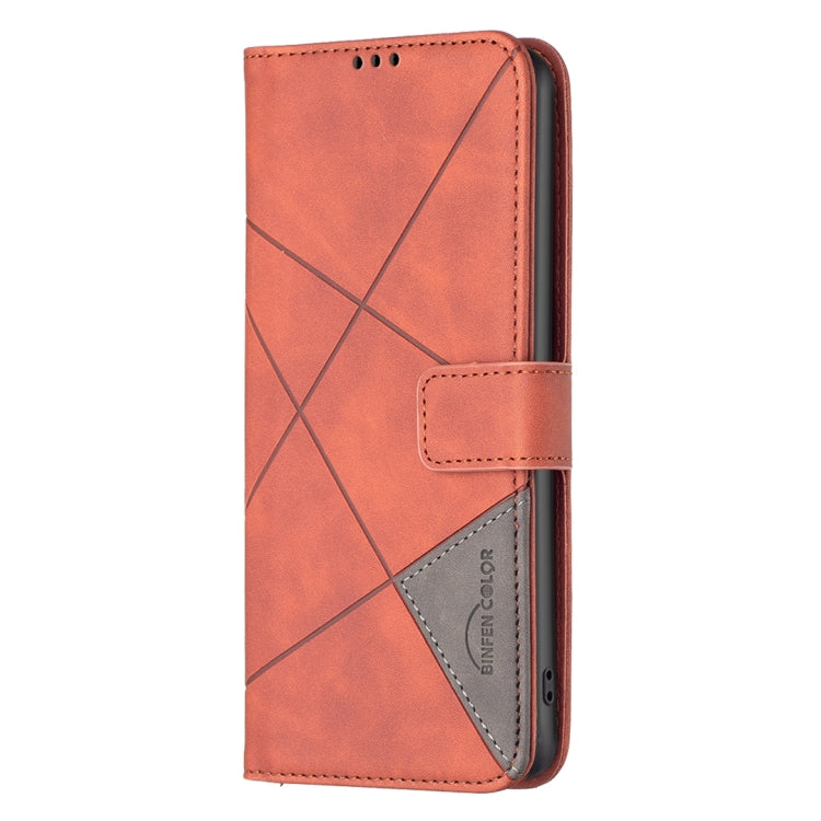 For OnePlus 12 5G BF05 Magnetic Buckle Rhombus Texture Leather Phone Case(Brown) by buy2fix