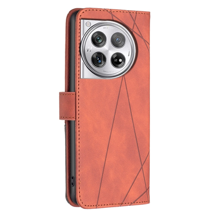 For OnePlus 12 5G BF05 Magnetic Buckle Rhombus Texture Leather Phone Case(Brown) by buy2fix
