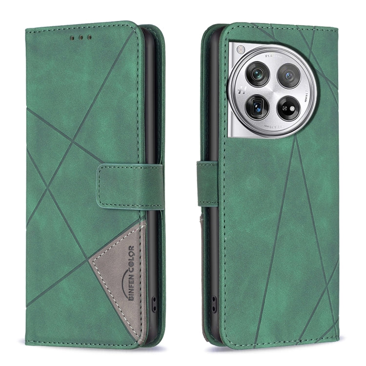 For OnePlus 12 5G BF05 Magnetic Buckle Rhombus Texture Leather Phone Case(Green) by buy2fix