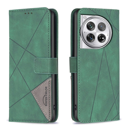 For OnePlus 12 5G BF05 Magnetic Buckle Rhombus Texture Leather Phone Case(Green) by buy2fix