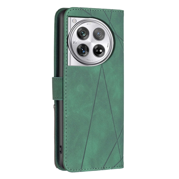 For OnePlus 12 5G BF05 Magnetic Buckle Rhombus Texture Leather Phone Case(Green) by buy2fix