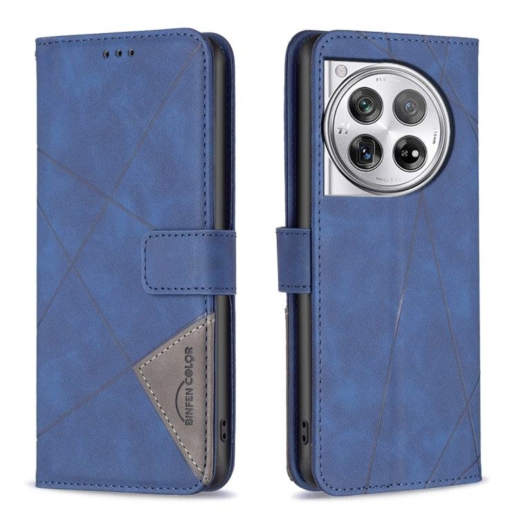 For OnePlus 12 5G BF05 Magnetic Buckle Rhombus Texture Leather Phone Case(Blue) by buy2fix