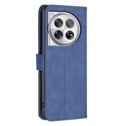For OnePlus 12 5G BF05 Magnetic Buckle Rhombus Texture Leather Phone Case(Blue) by buy2fix