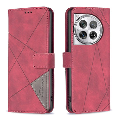 For OnePlus 12 5G BF05 Magnetic Buckle Rhombus Texture Leather Phone Case(Red) by buy2fix