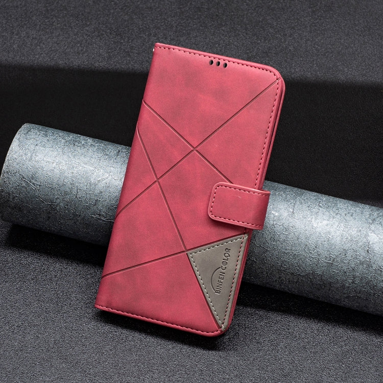 For OnePlus 12 5G BF05 Magnetic Buckle Rhombus Texture Leather Phone Case(Red) by buy2fix