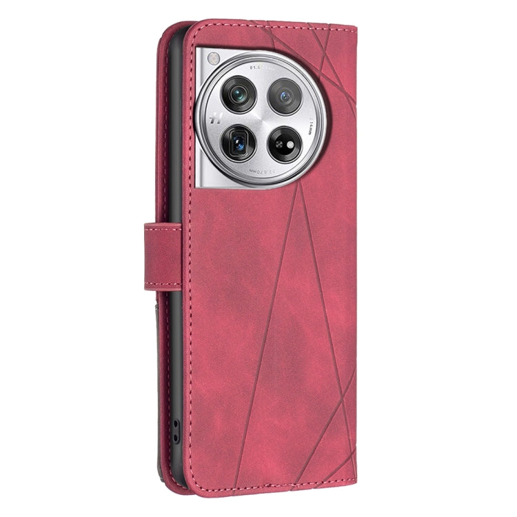 For OnePlus 12 5G BF05 Magnetic Buckle Rhombus Texture Leather Phone Case(Red) by buy2fix