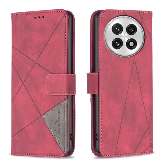 For OnePlus 13 BF05 Magnetic Buckle Rhombus Texture Leather Phone Case(Red) by buy2fix