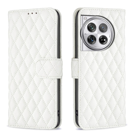 For OnePlus 12 5G Diamond Lattice Wallet Flip Leather Phone Case(White) by buy2fix